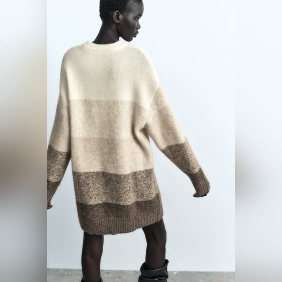 Zara Oversized Alpaca Wool Ombre Colorblock Cozy Lounge Boho Sweater XL - Picture 1 of 7